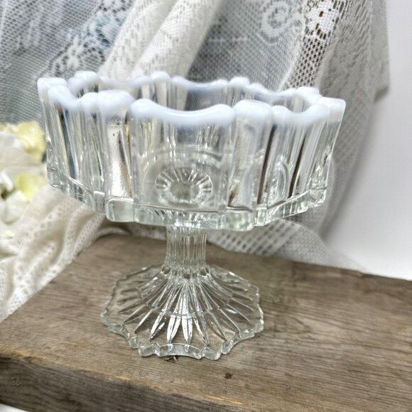 Vintage Milk Glass & Clear Glass Compote Dish Fenton - Picture 3 of 6